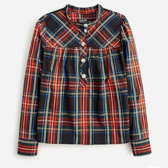 J crew Fresco top with jewel buttons in Stewart tartan - Picture 3 of 5